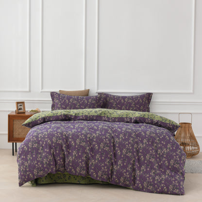 Set di biancheria da letto reversibile in garza di cotone con motivo floreale (4 pezzi)