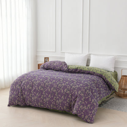 Set di biancheria da letto reversibile in garza di cotone con motivo floreale (4 pezzi)
