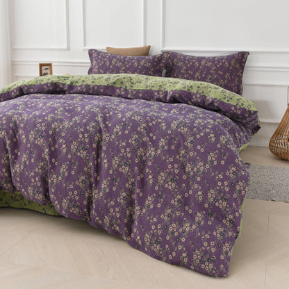 Set di biancheria da letto reversibile in garza di cotone con motivo floreale (4 pezzi)