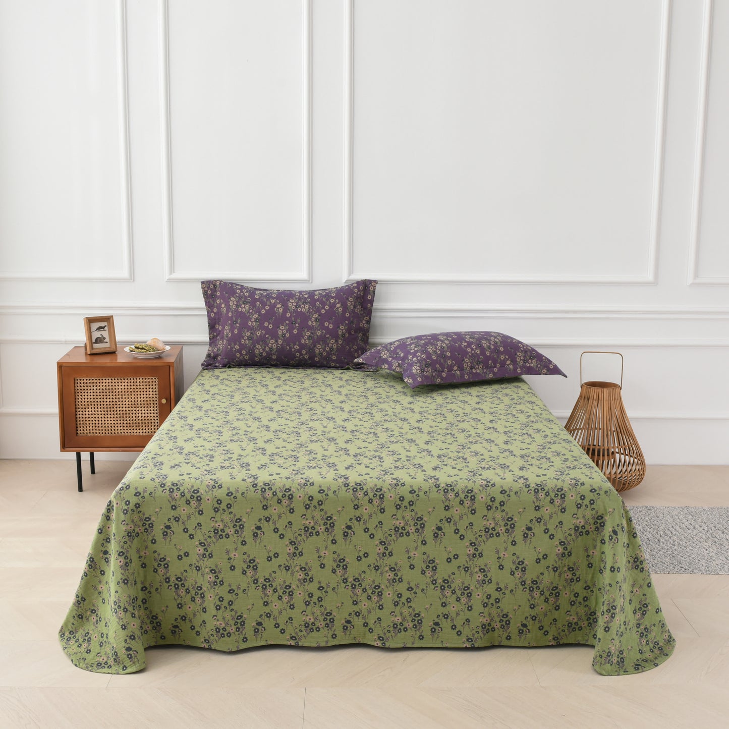 Set di biancheria da letto reversibile in garza di cotone con motivo floreale (4 pezzi)