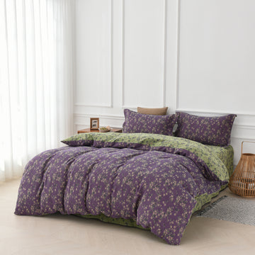 Set di biancheria da letto reversibile in garza di cotone con motivo floreale (4 pezzi)