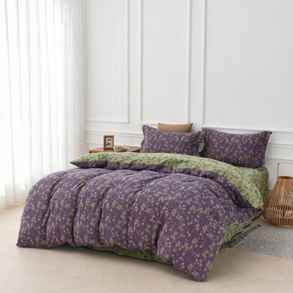 Set di biancheria da letto reversibile in garza di cotone con motivo floreale (4 pezzi)