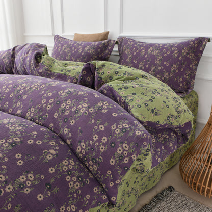 Set di biancheria da letto reversibile in garza di cotone con motivo floreale (4 pezzi)