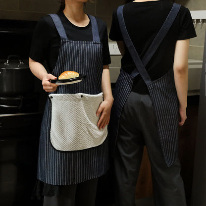Grembiule da cucina a righe semplice con tasca