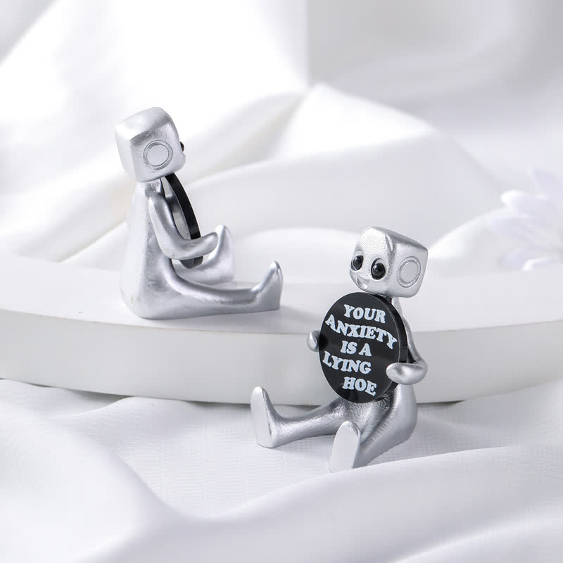 Piccola statua in resina di robot con slogan
