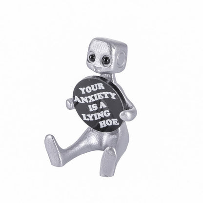 Piccola statua in resina di robot con slogan