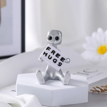 Piccola statua in resina di robot con slogan