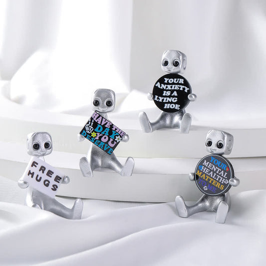 Piccola statua in resina di robot con slogan