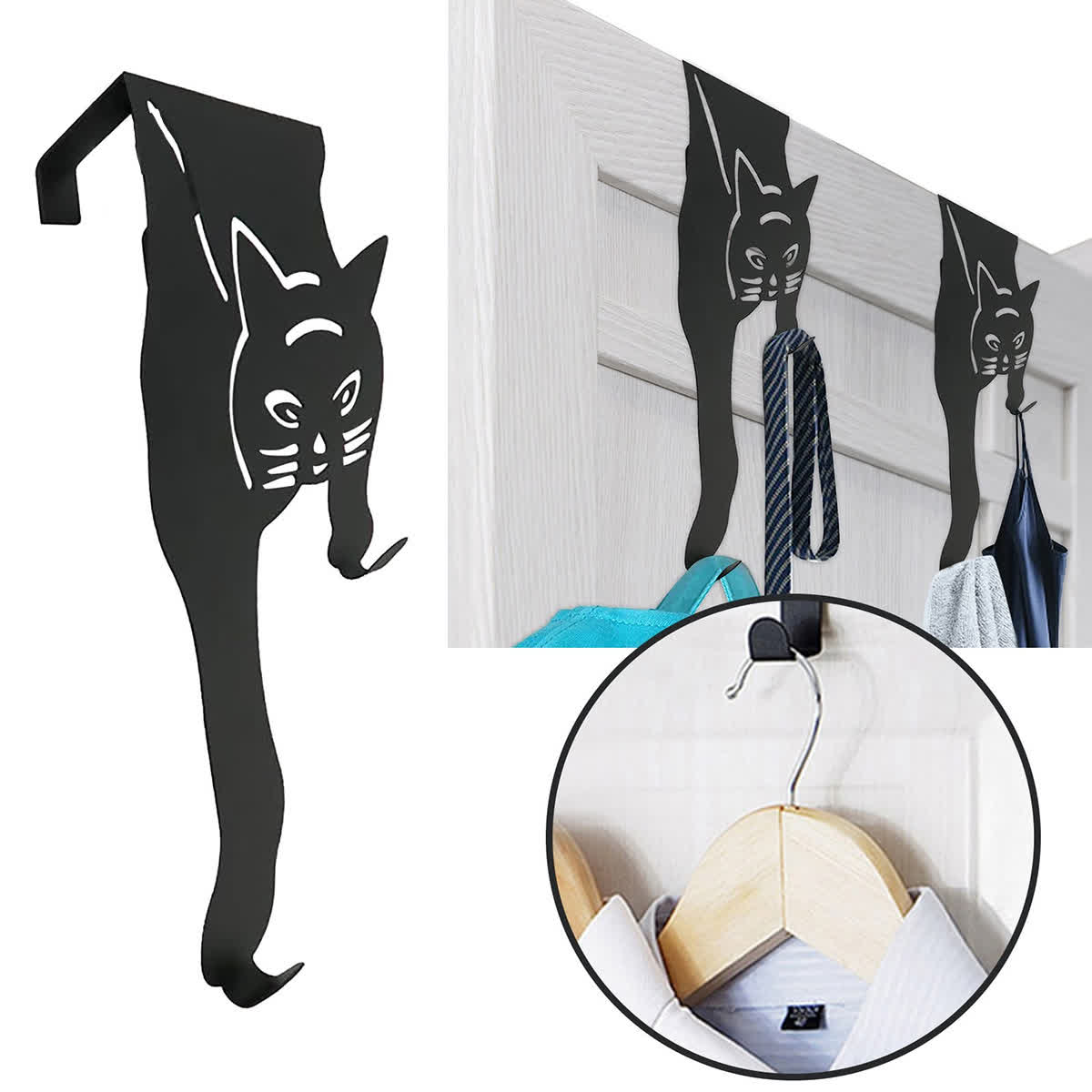 Gancio sopraporta a forma di gatto nero