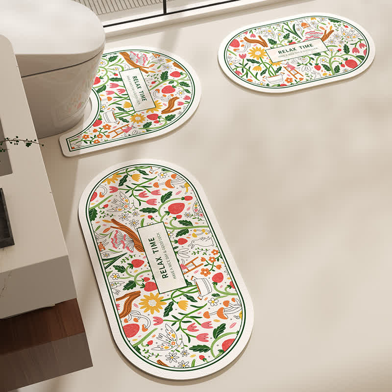 Tappetino da bagno antiscivolo con motivo floreale in fango diatomeico