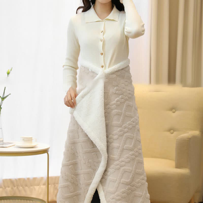Coperta scialle in pile caldo con motivo a rombi