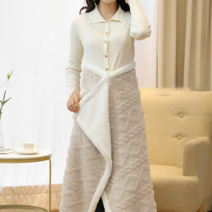 Coperta scialle in pile caldo con motivo a rombi