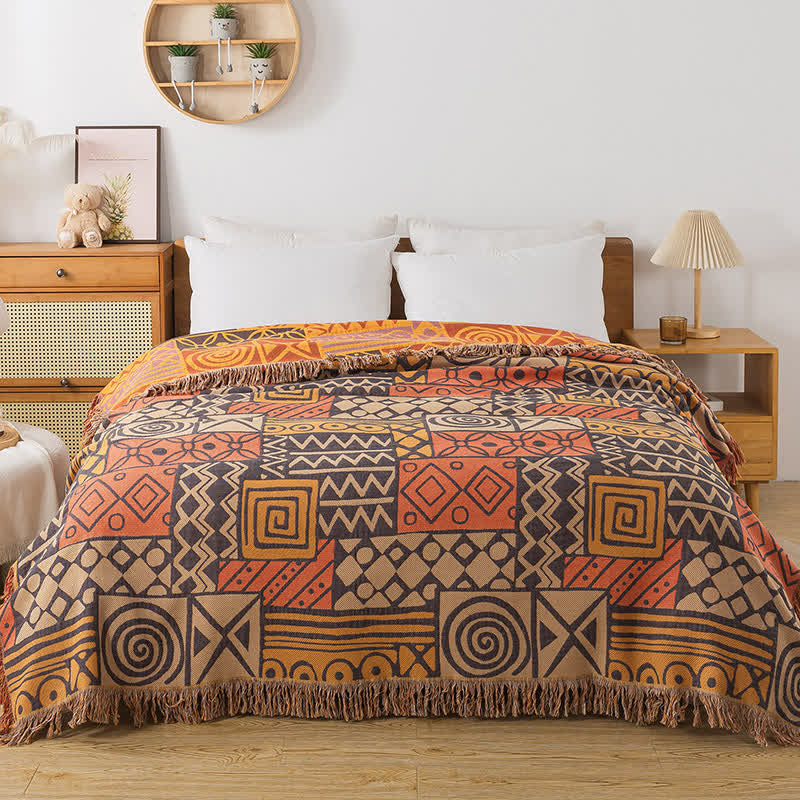Coperta reversibile in garza di cotone con motivo geometrico bohémien