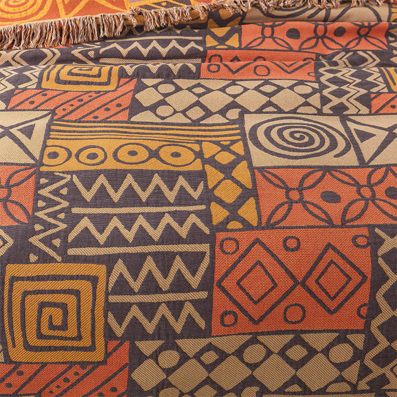Coperta reversibile in garza di cotone con motivo geometrico bohémien