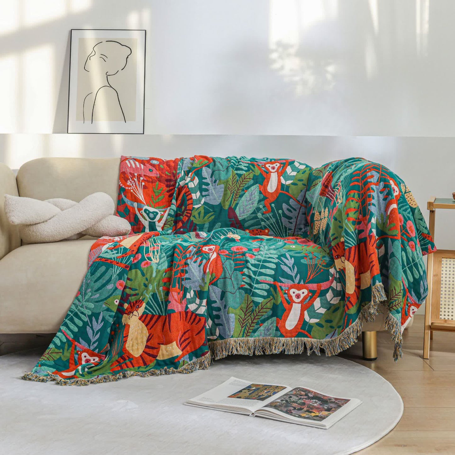 Coperta reversibile in garza di cotone con animali della foresta