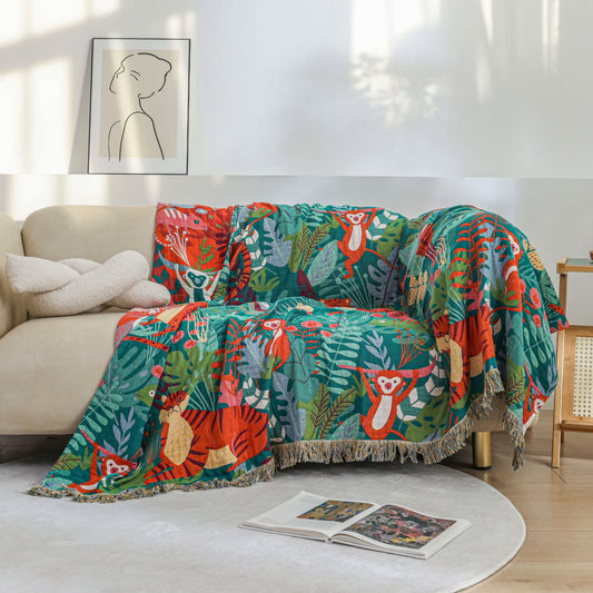 Coperta reversibile in garza di cotone con animali della foresta