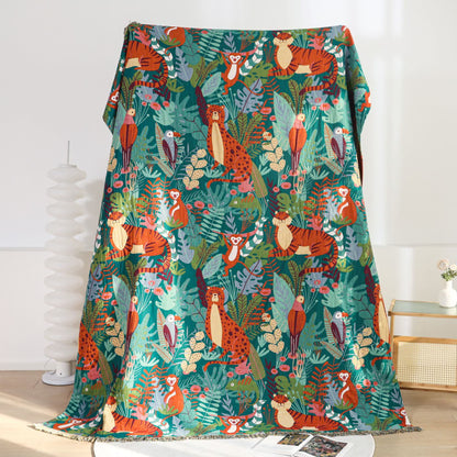 Coperta reversibile in garza di cotone con animali della foresta