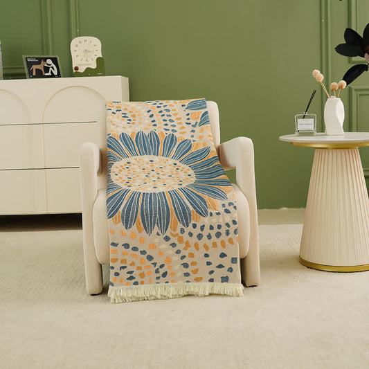 Coperta in garza di cotone con nappe, motivo: girasole in fiore
