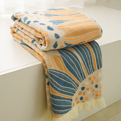 Coperta in garza di cotone con nappe, motivo: girasole in fiore