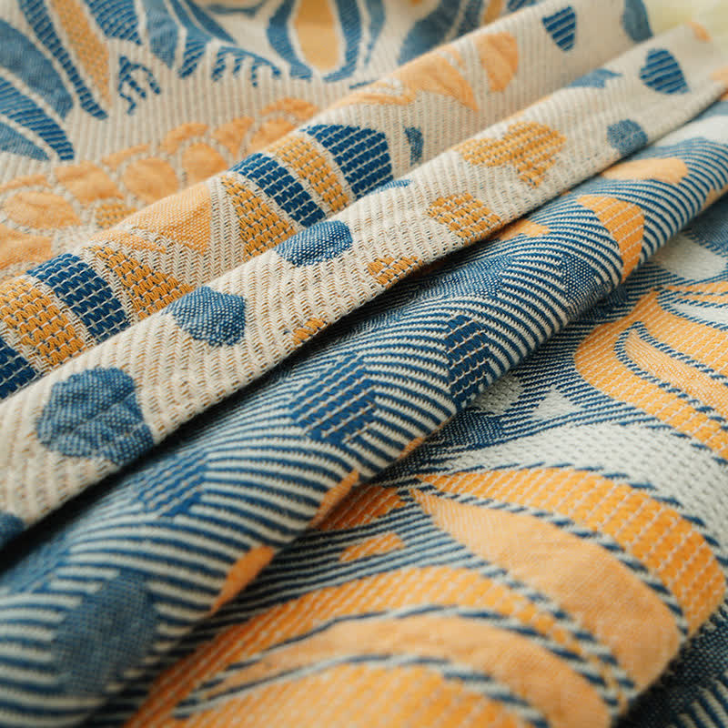 Coperta in garza di cotone con nappe, motivo: girasole in fiore