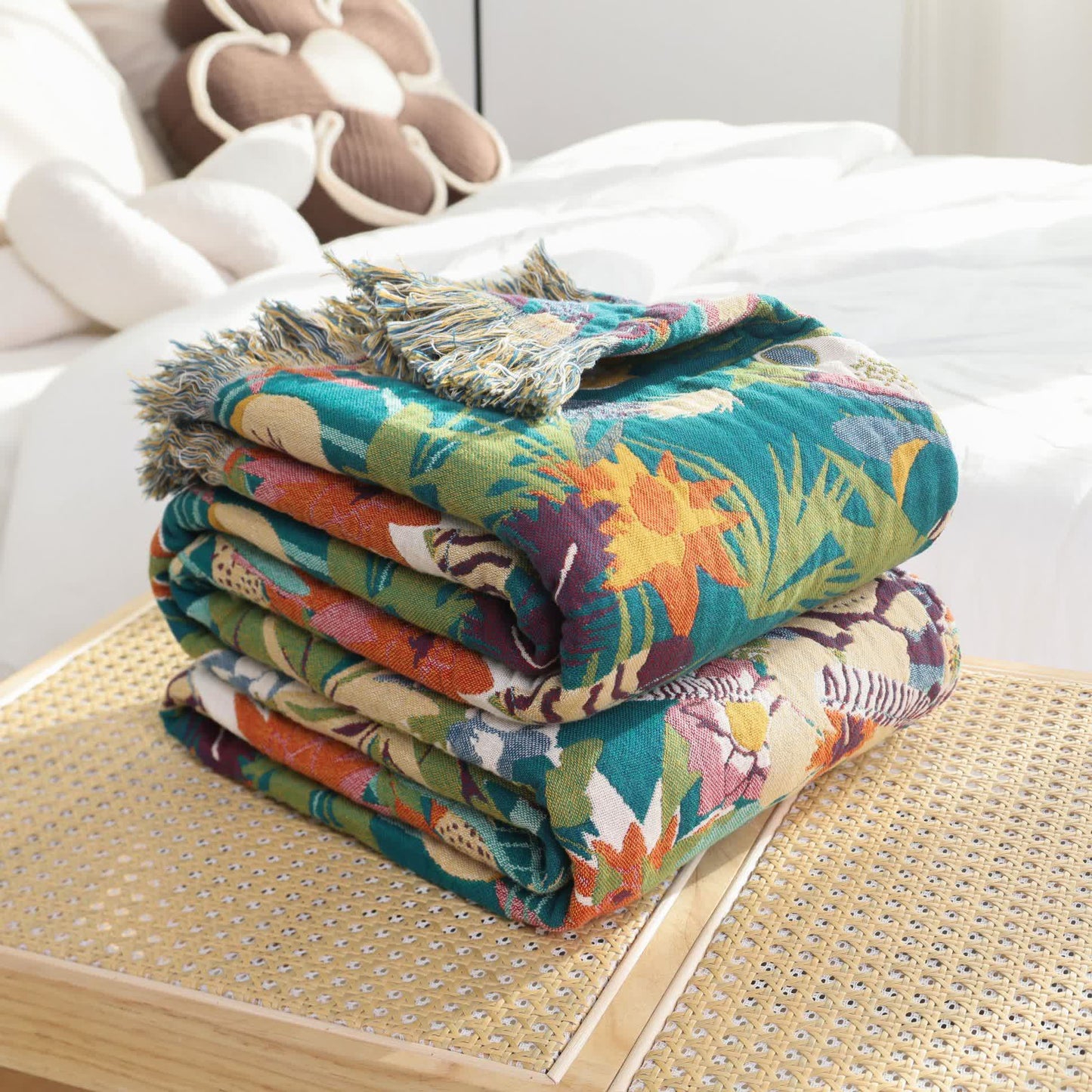 Coperta leggera in puro cotone in stile tropicale