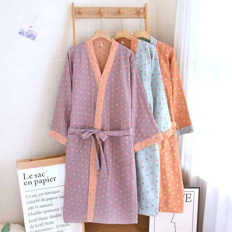Accappatoio Kimono in garza di cotone a pois colorati