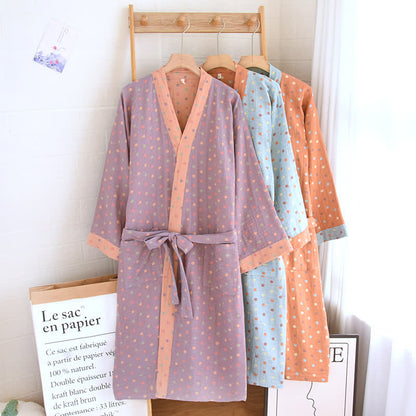 Accappatoio Kimono in garza di cotone a pois colorati