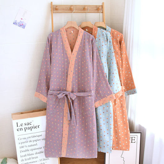 Accappatoio Kimono in garza di cotone a pois colorati