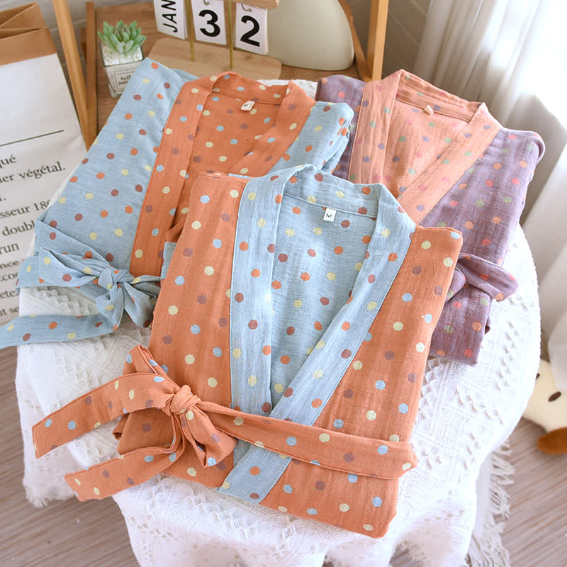 Accappatoio Kimono in garza di cotone a pois colorati