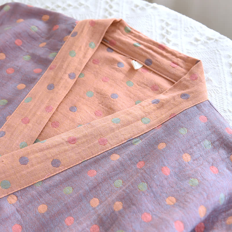 Accappatoio Kimono in garza di cotone a pois colorati