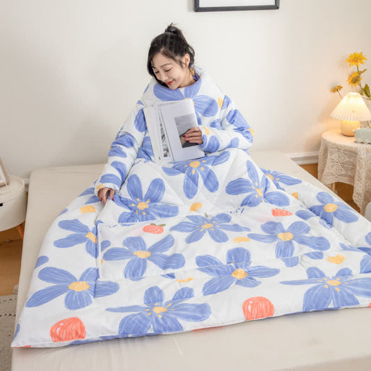 Trapunta portatile floreale indossabile con maniche