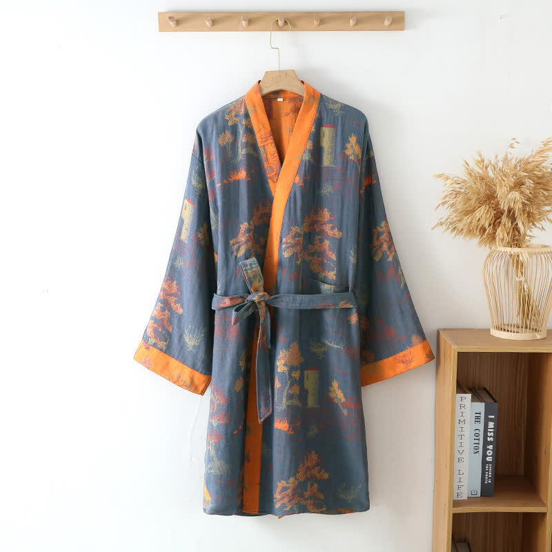 Accappatoio kimono retrò traspirante in puro cotone