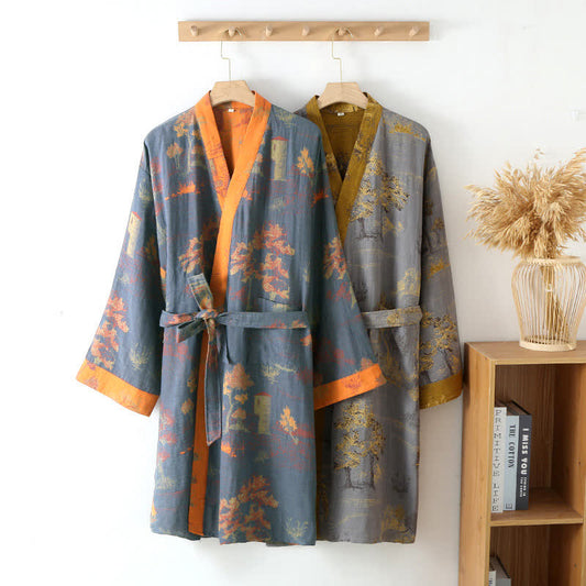 Accappatoio kimono retrò traspirante in puro cotone