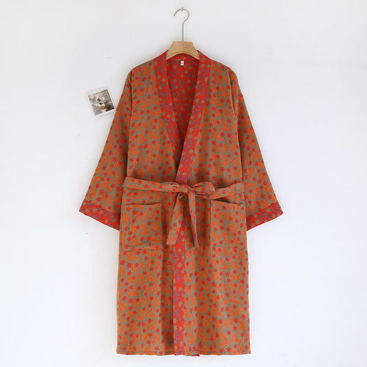 Accappatoio in garza di cotone con kimono floreale retrò