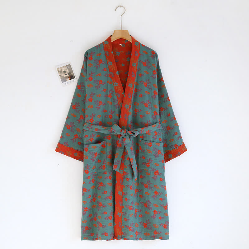 Accappatoio leggero in garza di cotone floreale jacquard