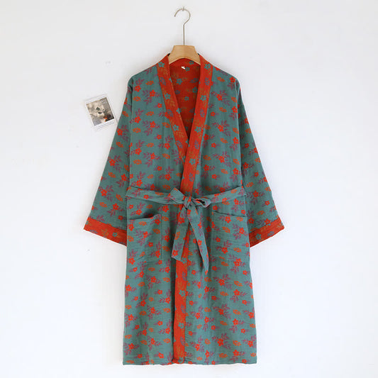 Accappatoio leggero in garza di cotone floreale jacquard
