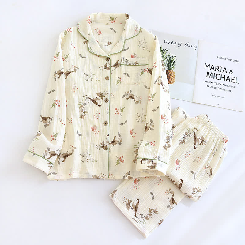 Pigiama in garza di cotone jacquard rurale