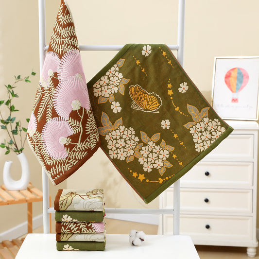 Asciugamano da cucina in garza di cotone jacquard con motivo floreale retrò