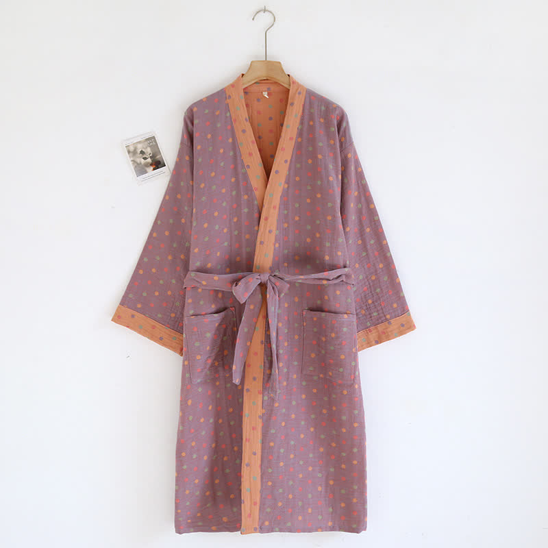 Accappatoio Kimono in garza di cotone a pois colorati