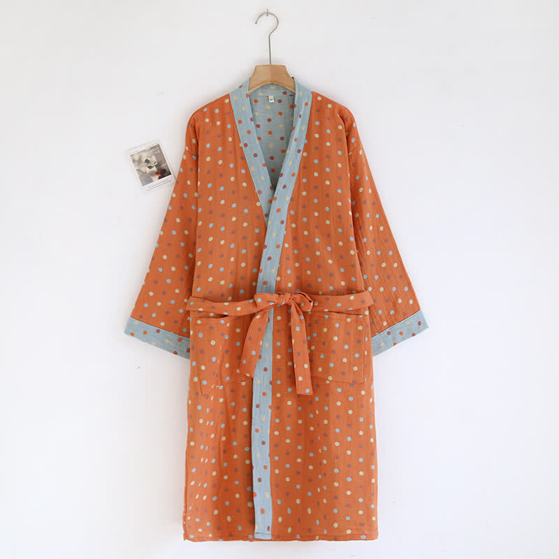 Accappatoio Kimono in garza di cotone a pois colorati