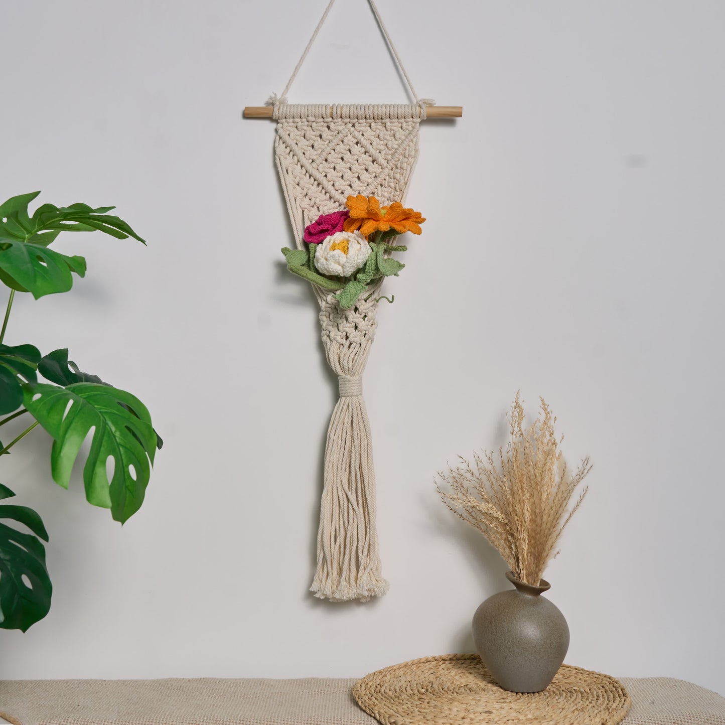 Decorazioni per la casa con bouquet all'uncinetto fatto a mano (5 pezzi)
