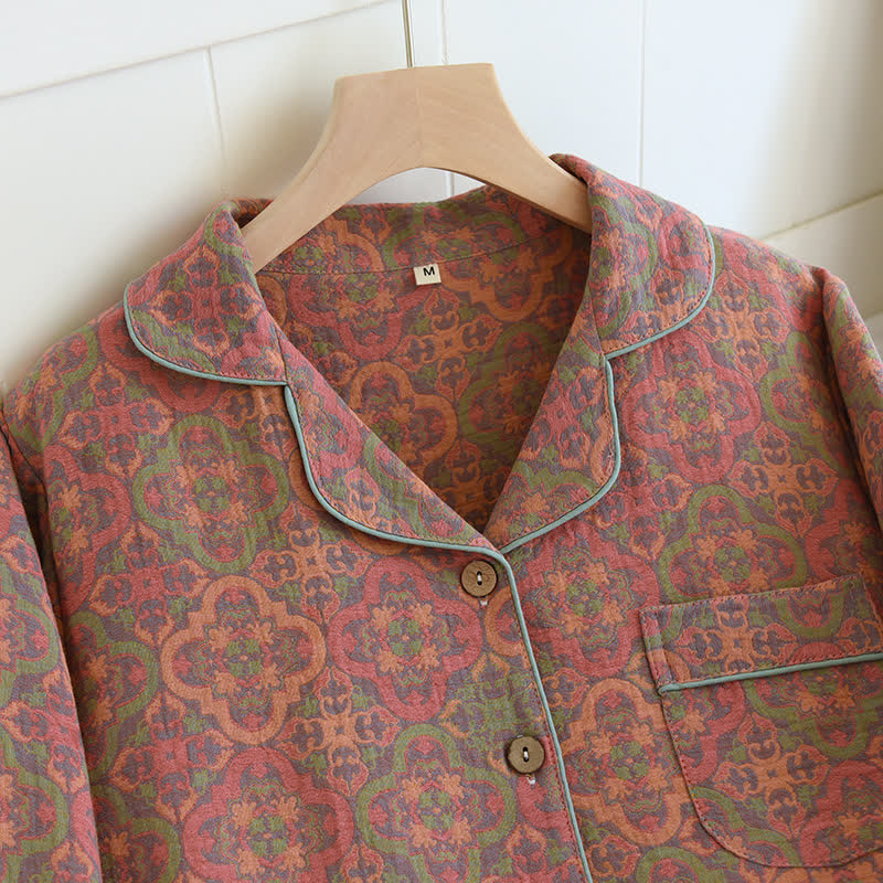 Completo da casa in garza di cotone jacquard retrò