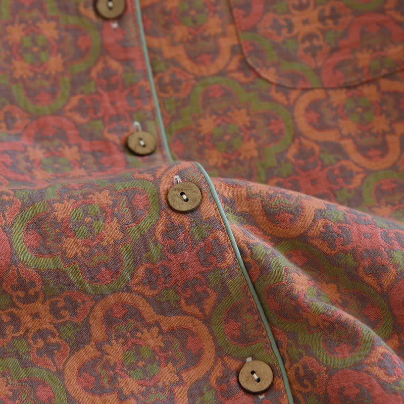 Completo da casa in garza di cotone jacquard retrò