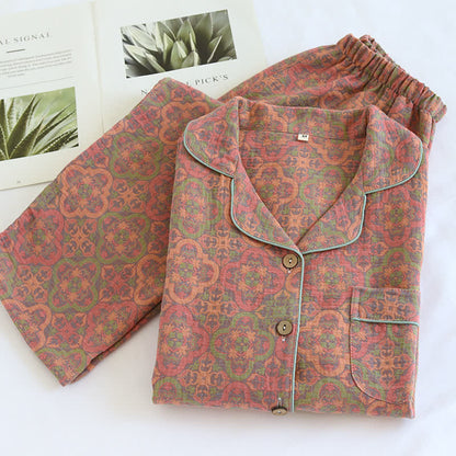 Completo da casa in garza di cotone jacquard retrò