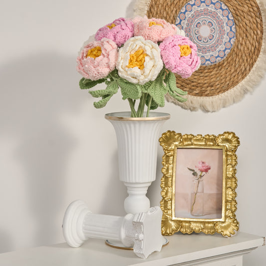 Fiori di peonia all'uncinetto fatti a mano, decorazione per la casa (12 pezzi)