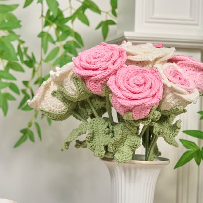 Fiori artificiali di rose all'uncinetto fatti a mano (12 pezzi)