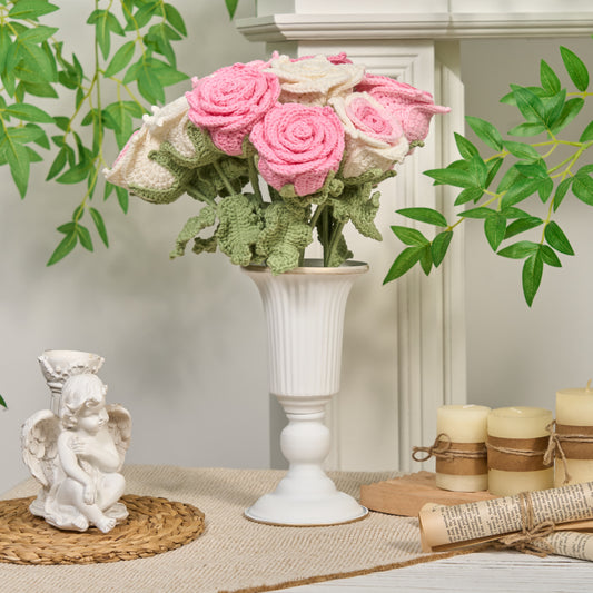 Fiori artificiali di rose all'uncinetto fatti a mano (12 pezzi)