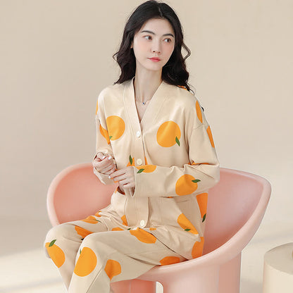 Pigiama arancione rurale in cotone con scollo a V