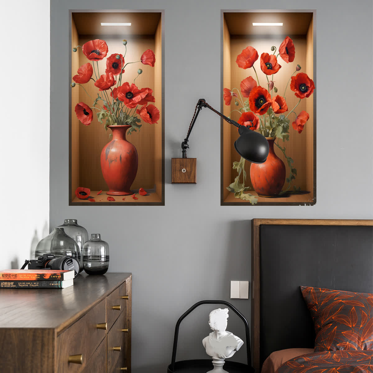 Decorazione di sfondo con adesivi murali floreali 3D