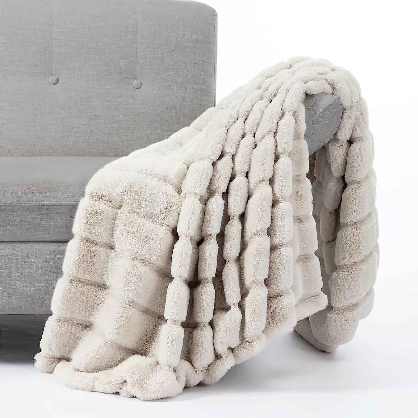 Coperta a righe in peluche tinta unita